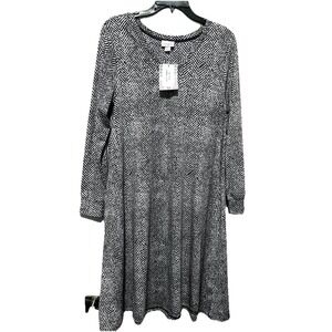 NWT Lularoe Emily Small Swing Dress Black White Chevron Long Sleeve Pockets